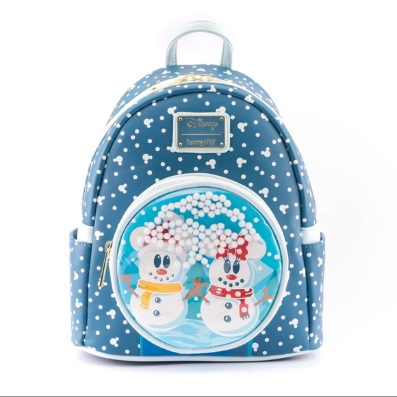 Loungefly Snowman Mickey & Minnie Snow Globe Backpack, Crossbody, & Wallet Set - Picture 2 of 16